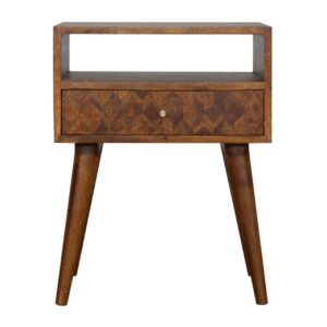 Solid Mango Wood Mixed Chestnut Finished 1 Drawer 1 Slot Bedside