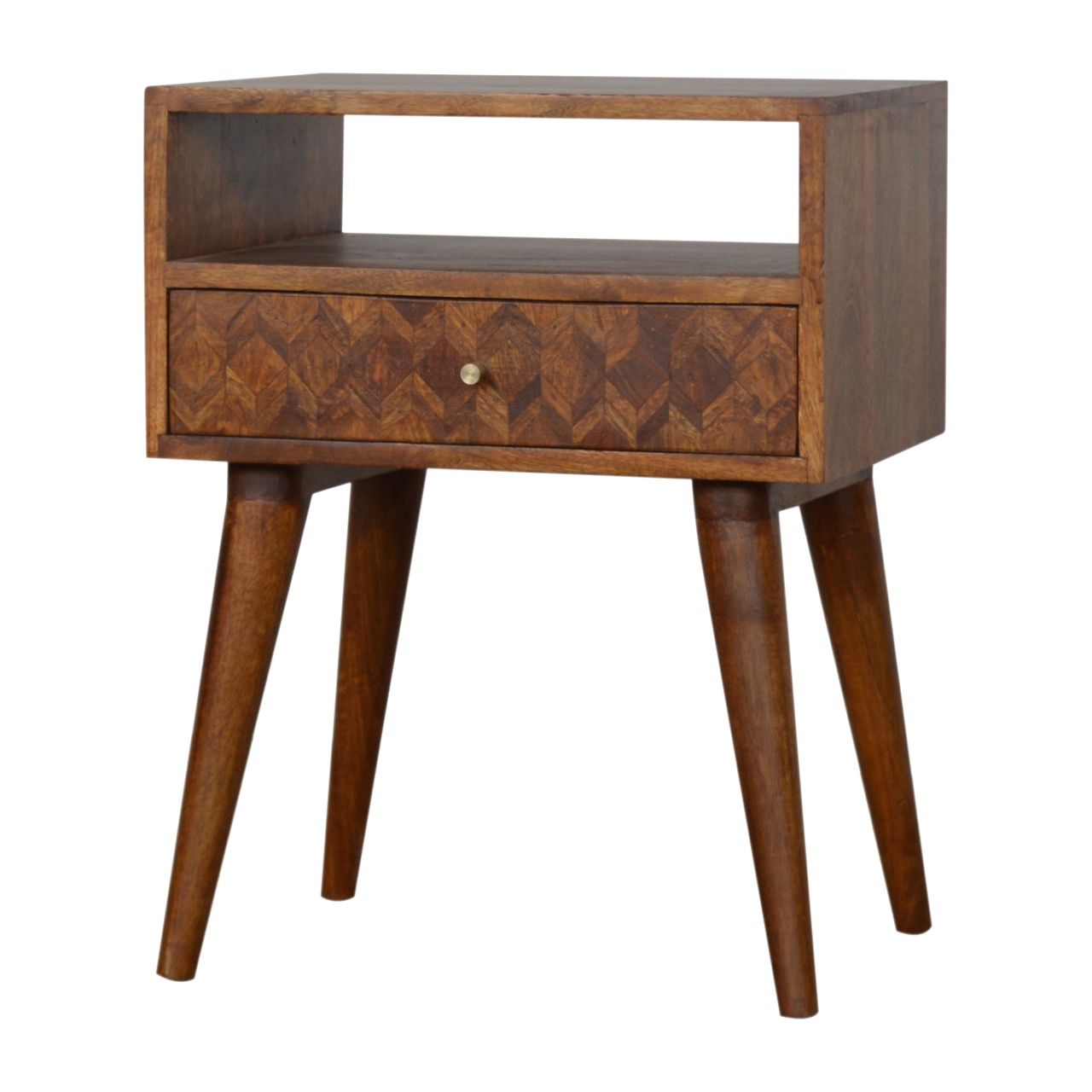 Solid Mango Wood Mixed Chestnut Finished 1 Drawer 1 Slot Bedside - Image 2