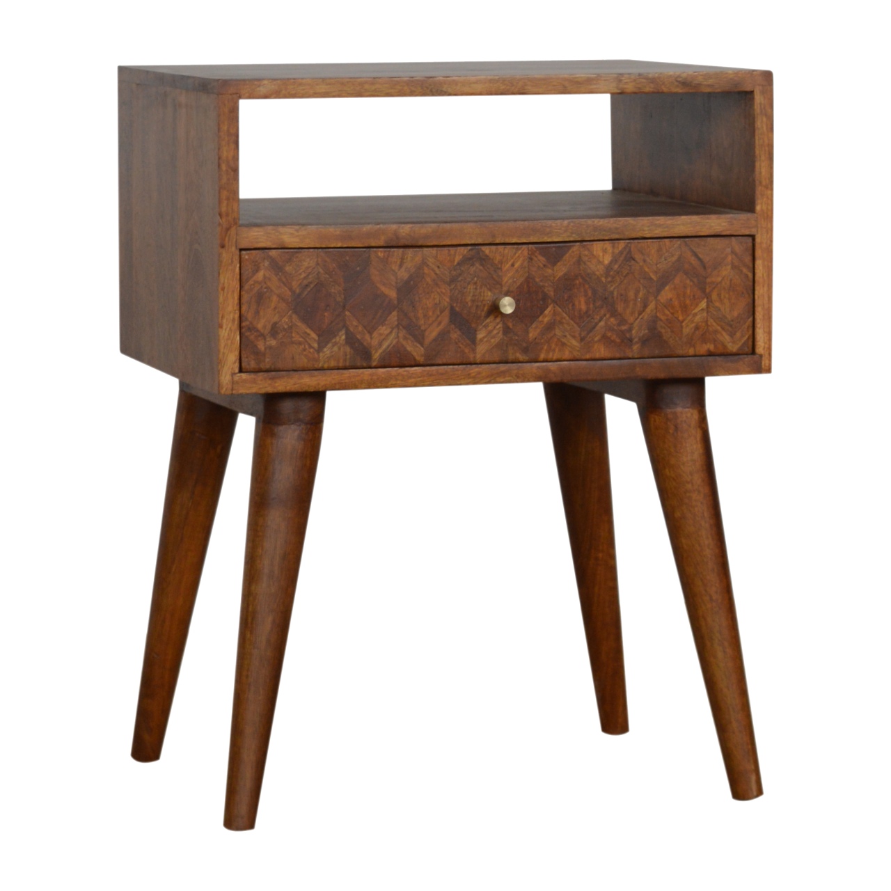 Solid Mango Wood Mixed Chestnut Finished 1 Drawer 1 Slot Bedside - Image 3