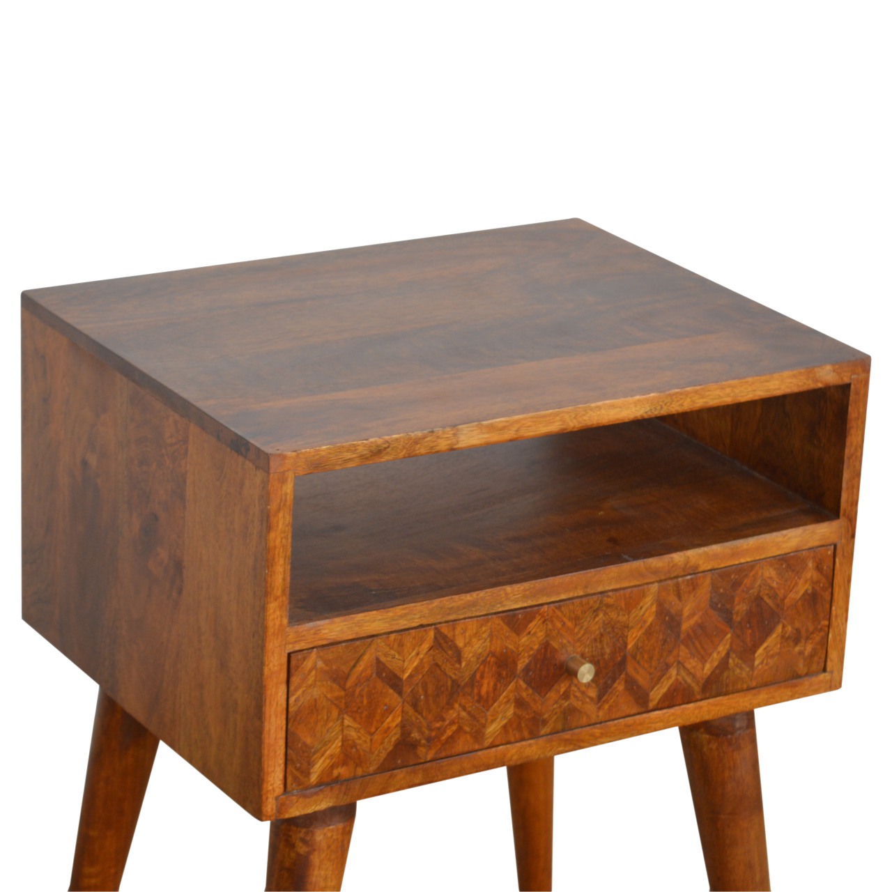 Solid Mango Wood Mixed Chestnut Finished 1 Drawer 1 Slot Bedside - Image 4