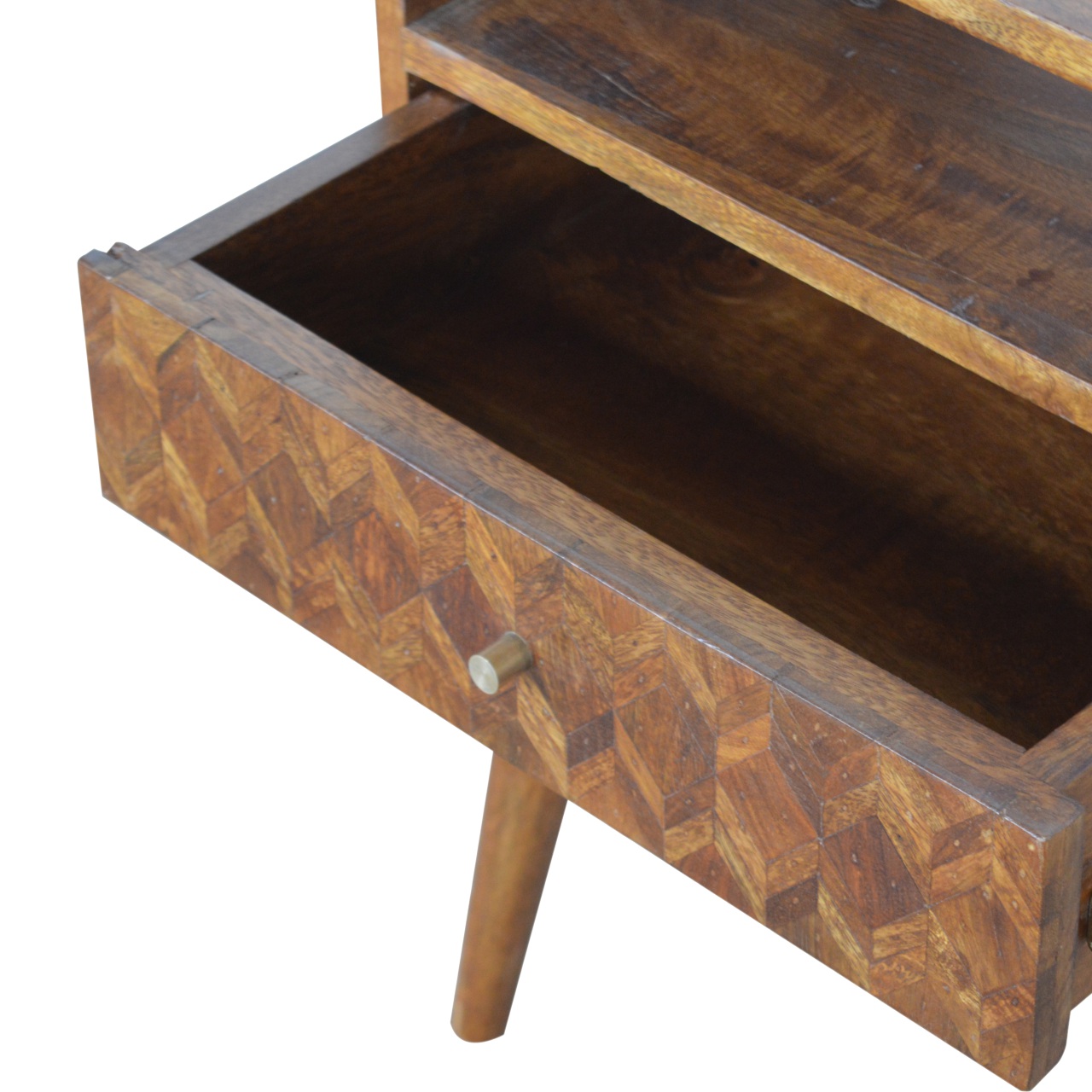 Solid Mango Wood Mixed Chestnut Finished 1 Drawer 1 Slot Bedside - Image 7