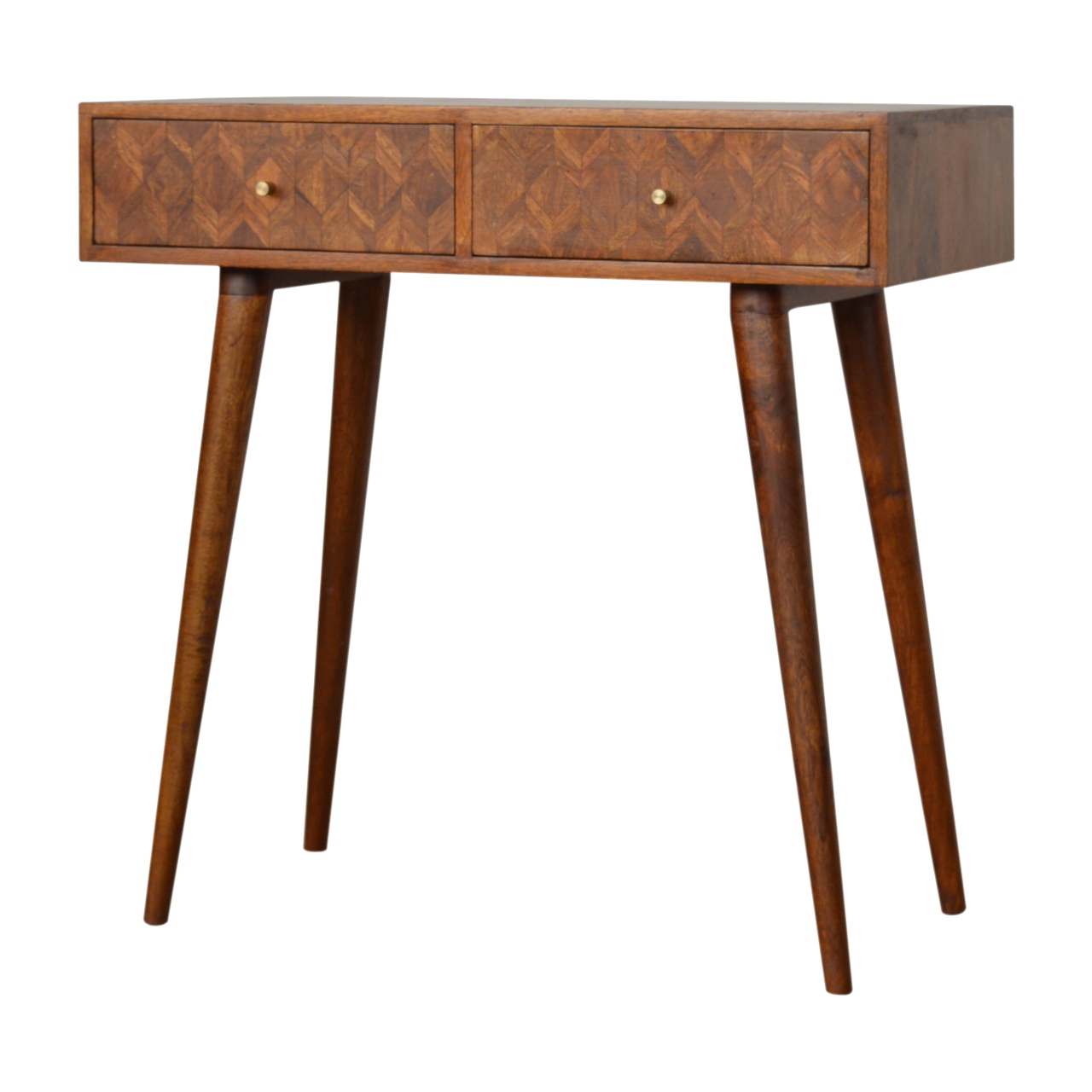 Solid Mango Wood Oak Finished Patterned Console Table - Image 2