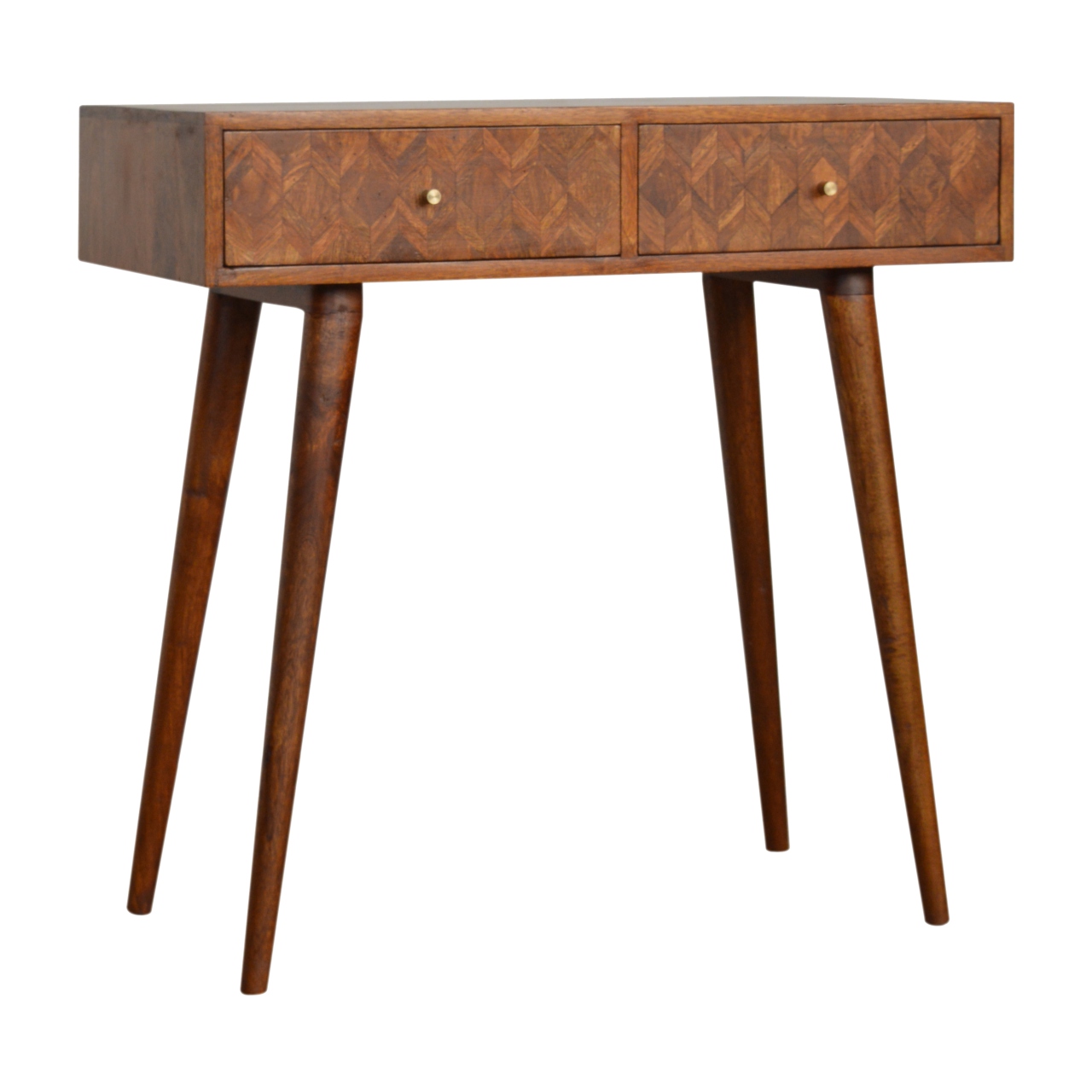 Solid Mango Wood Oak Finished Patterned Console Table - Image 3