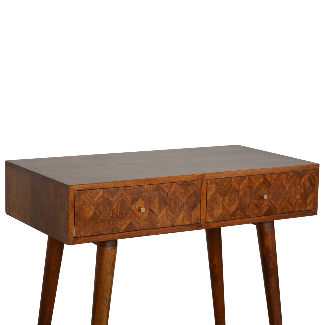 Solid Mango Wood Oak Finished Patterned Console Table - Image 4