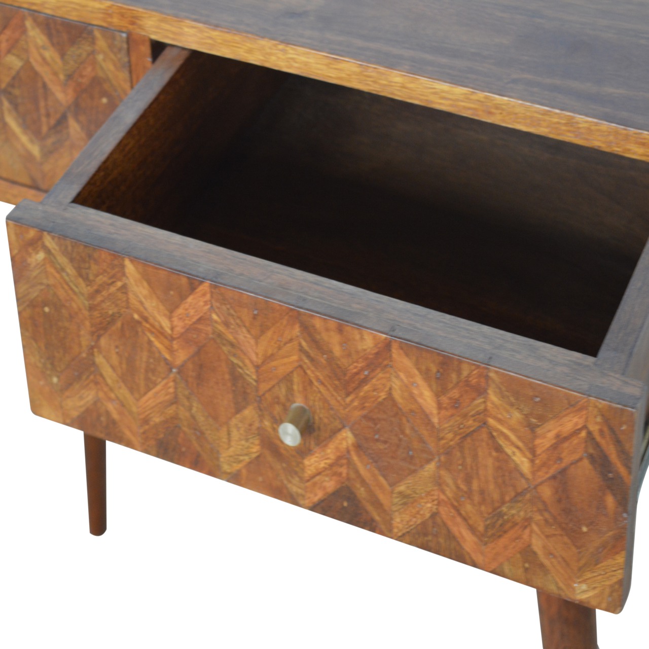 Solid Mango Wood Oak Finished Patterned Console Table - Image 5