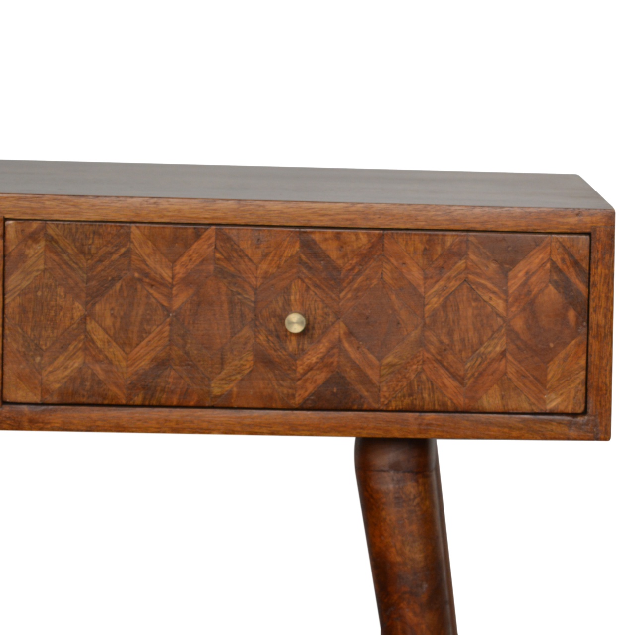 Solid Mango Wood Oak Finished Patterned Console Table - Image 6