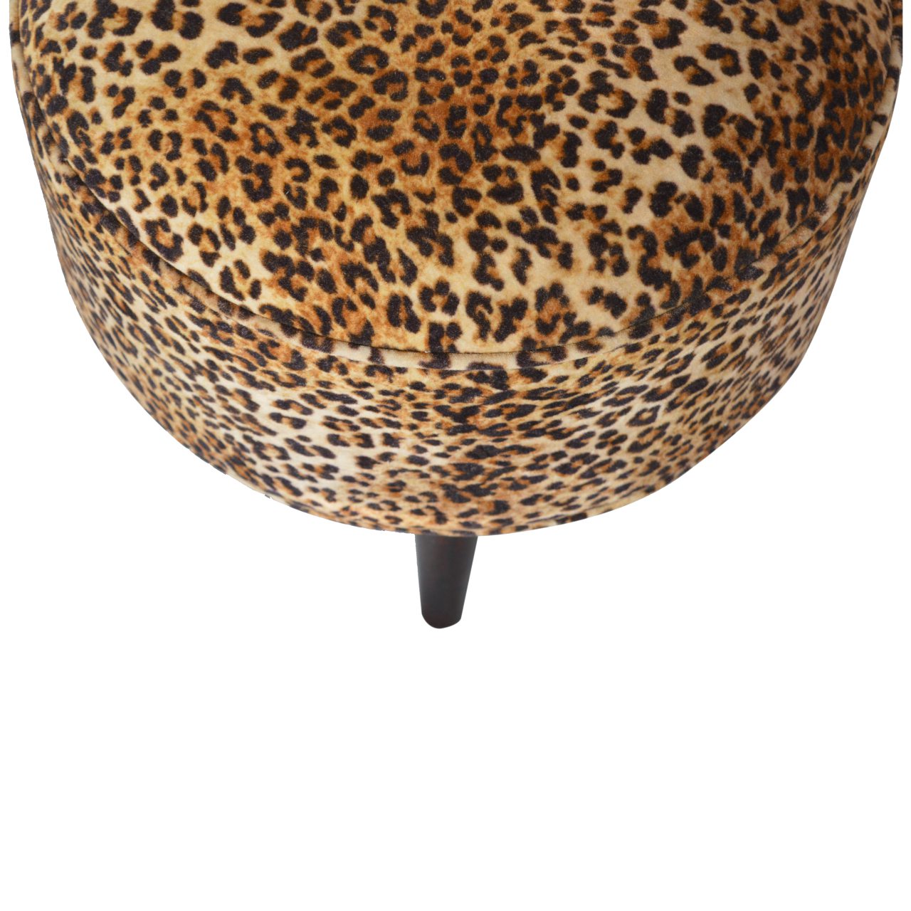Solid Walnut Finished Cotton Velvet Leopard Print Footstool - Image 2