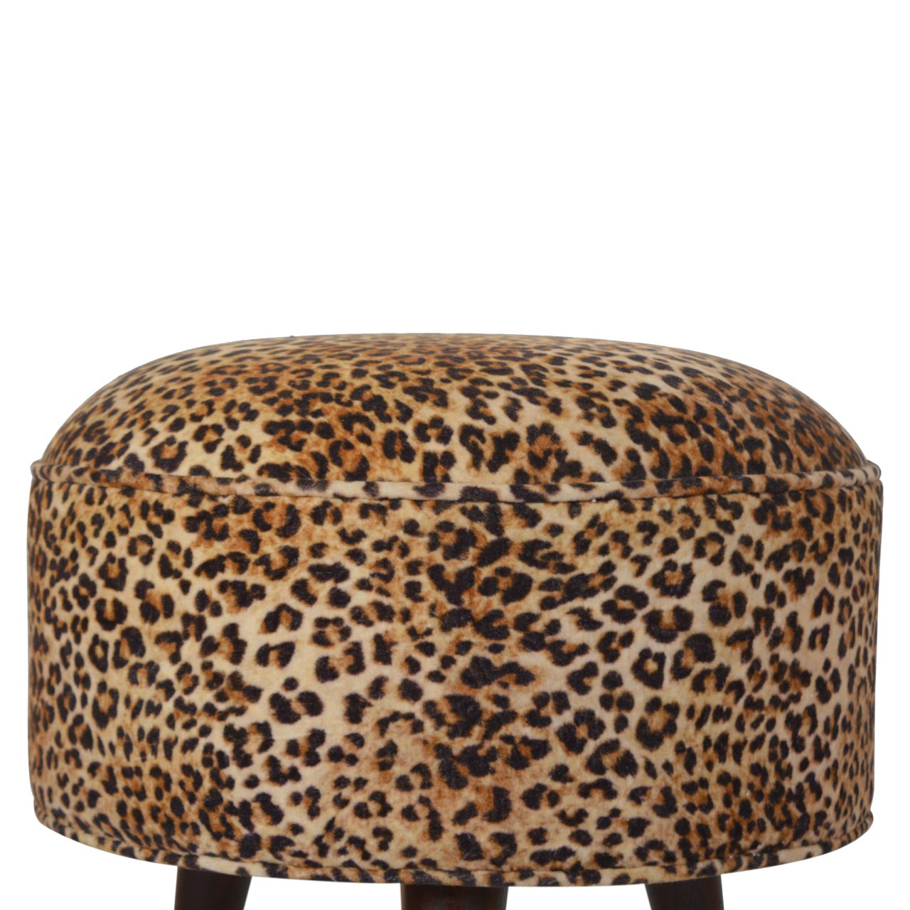 Solid Walnut Finished Cotton Velvet Leopard Print Footstool - Image 5