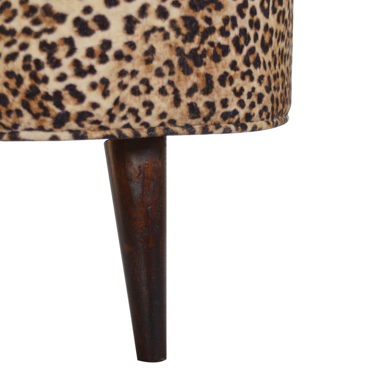 Solid Walnut Finished Cotton Velvet Leopard Print Footstool - Image 6