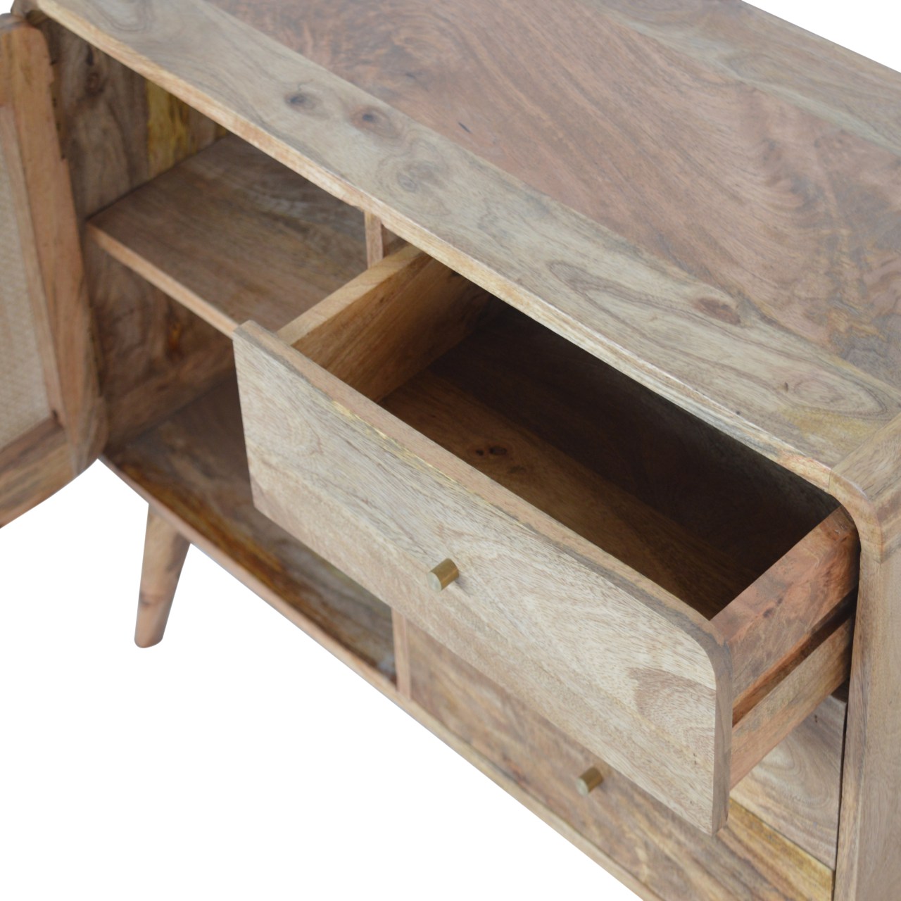 Solid Mango Wood Oak Finished 3 Drawer 1 Woven Front Door Sideboard - Image 5