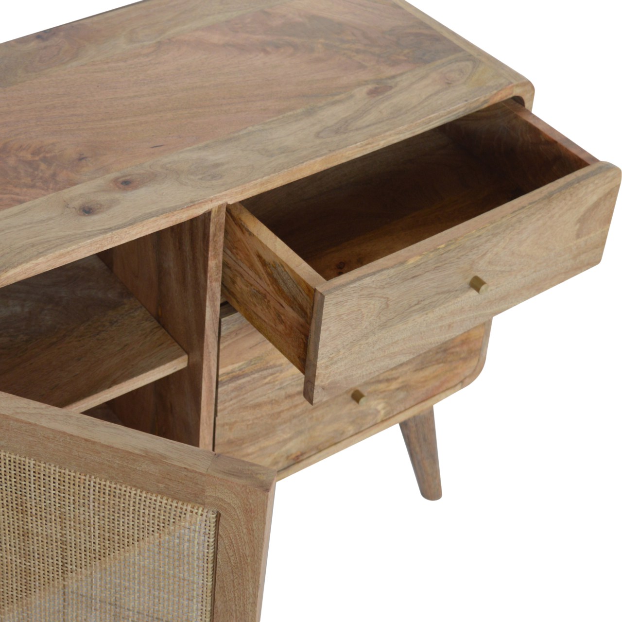 Solid Mango Wood Oak Finished 3 Drawer 1 Woven Front Door Sideboard - Image 6
