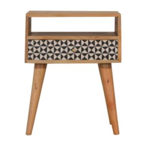 Solid Mango Wood Oak Finished 1 Drawer 1 Slot Pattern Rafina Bedside
