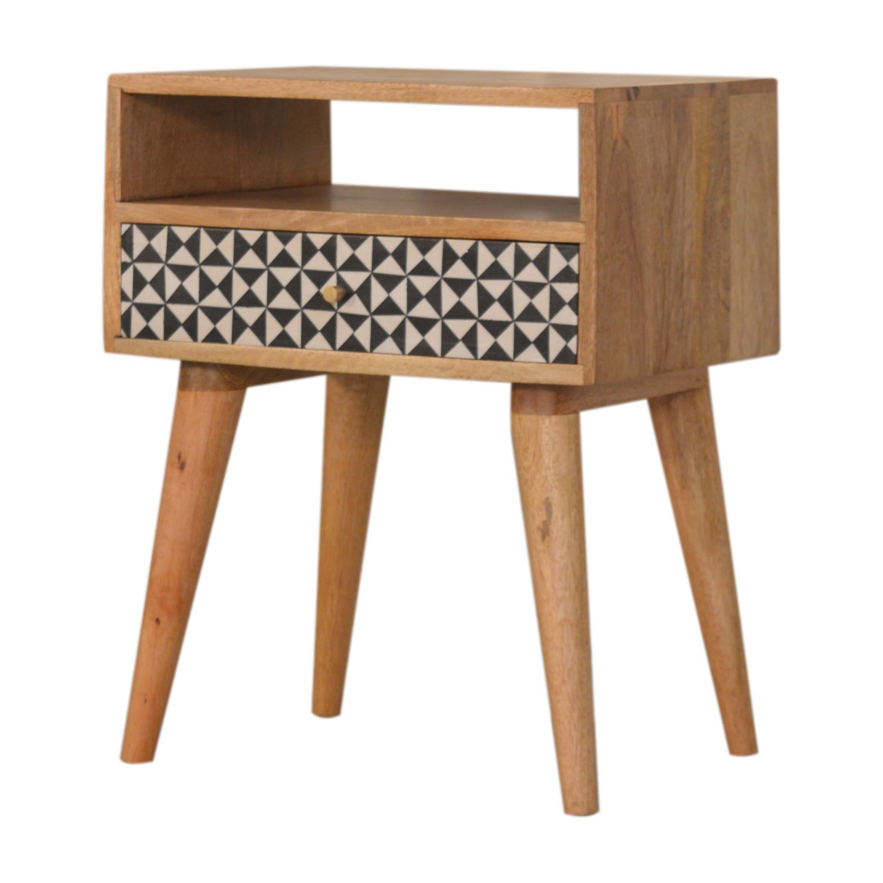Solid Mango Wood Oak Finished 1 Drawer 1 Slot Pattern Rafina Bedside - Image 3