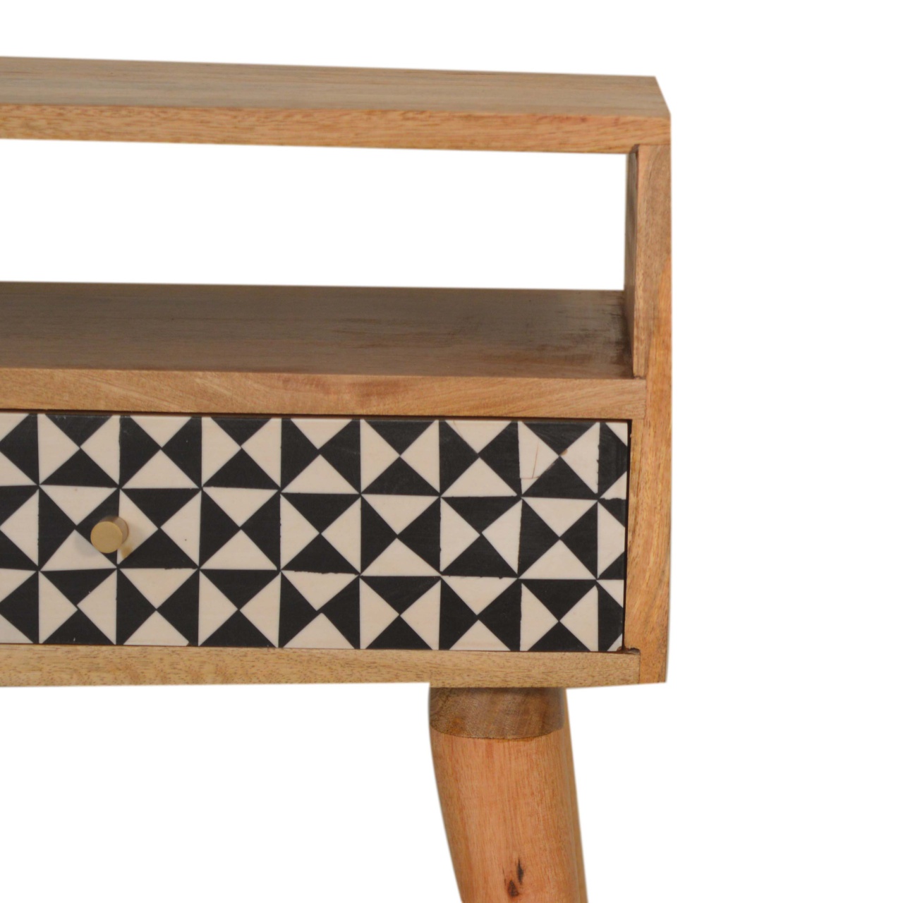 Solid Mango Wood Oak Finished 1 Drawer 1 Slot Pattern Rafina Bedside - Image 4