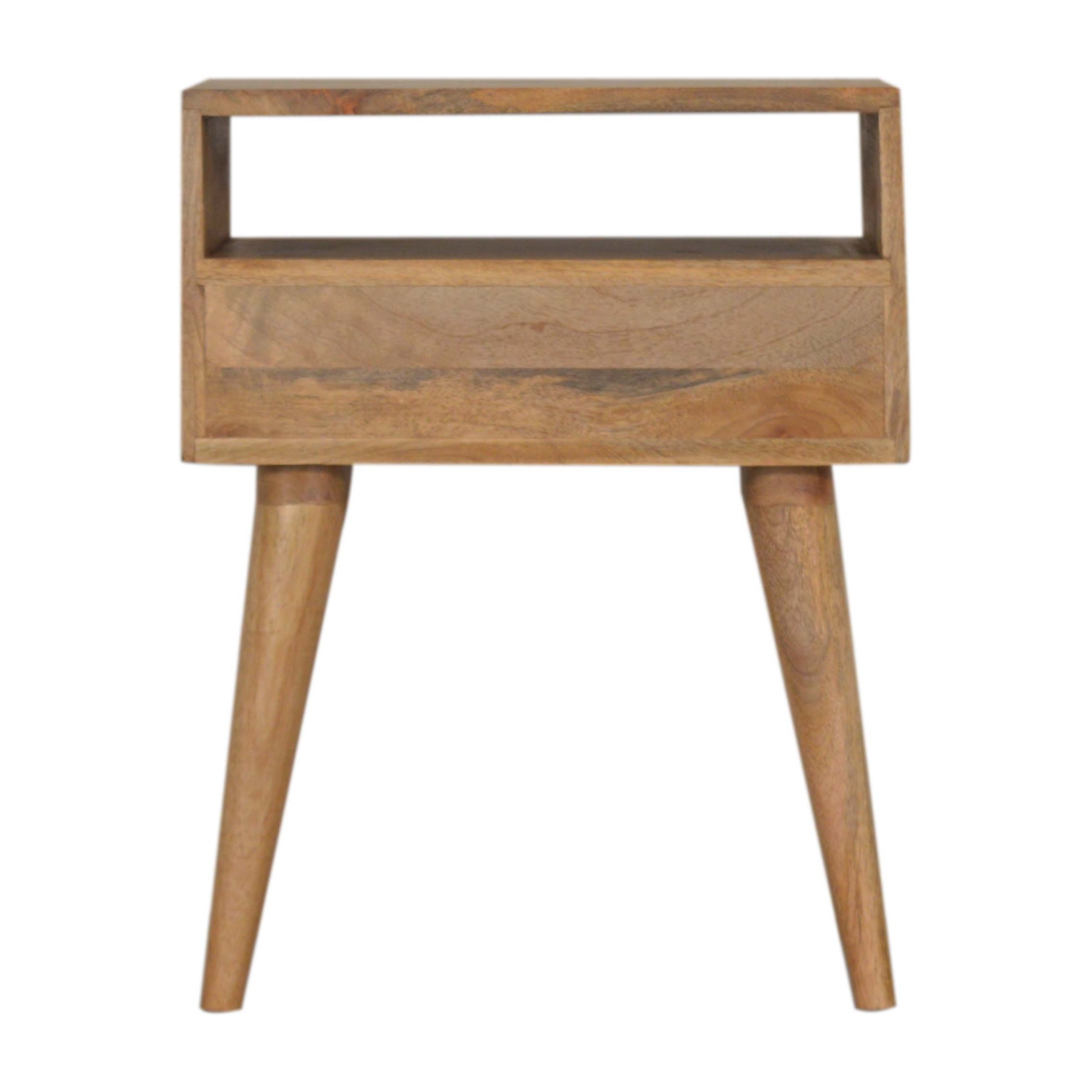 Solid Mango Wood Oak Finished 1 Drawer 1 Slot Pattern Rafina Bedside - Image 9