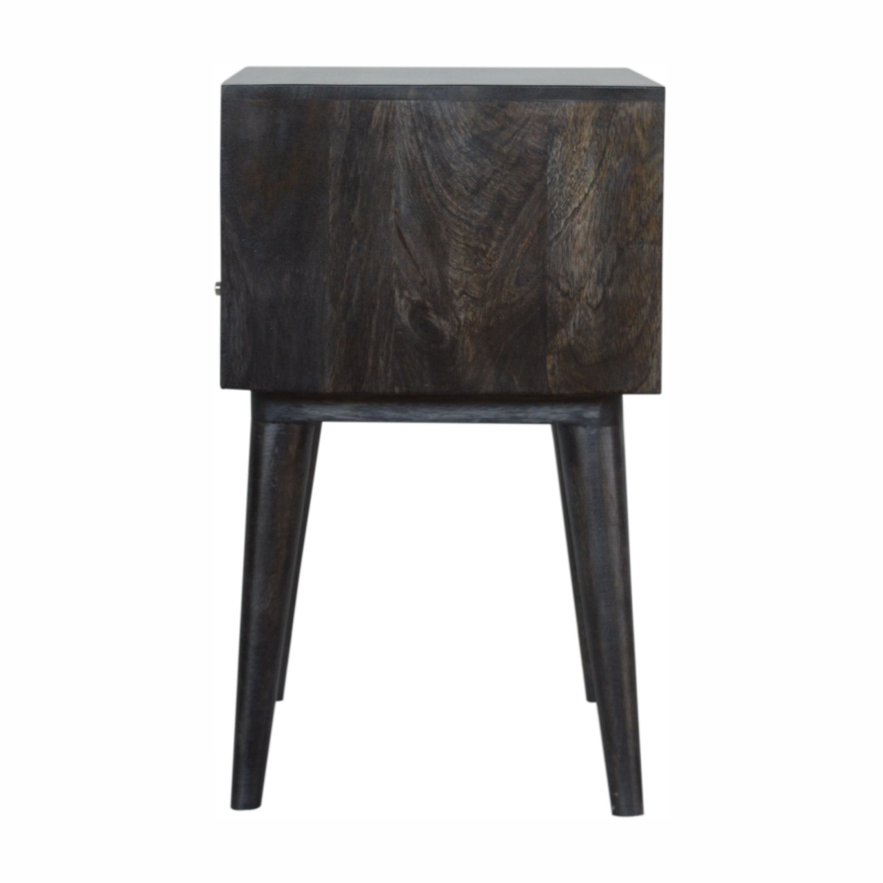 Solid Mango Wood Ash Black Finished 1 Drawer Carved Bedside - Image 7