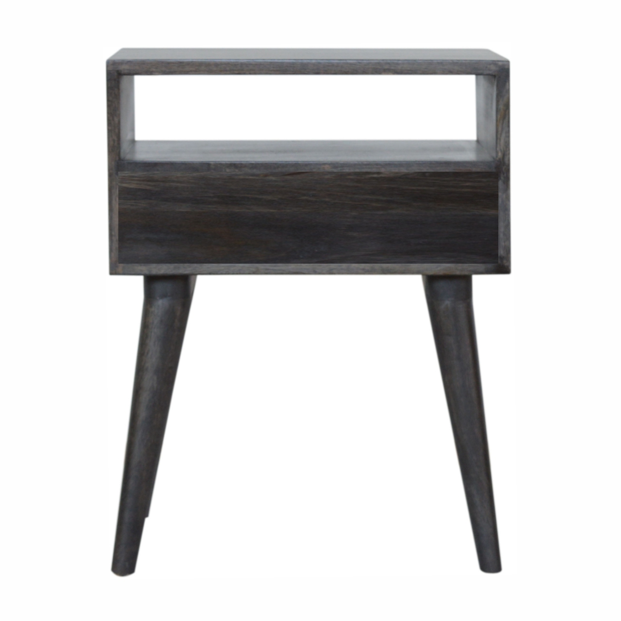 Solid Mango Wood Ash Black Finished 1 Drawer Carved Bedside - Image 8