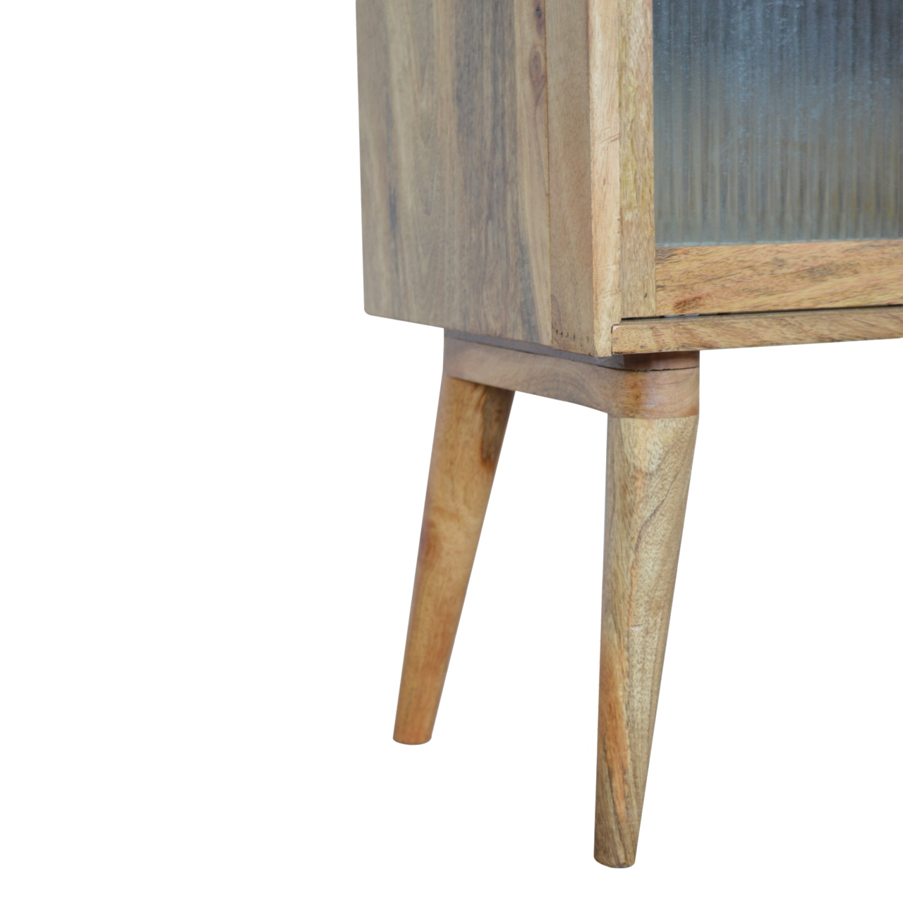 Solid Mango Wood Oak Finished 3 Drawer 2 Glass Front Doors Bedside - Image 6