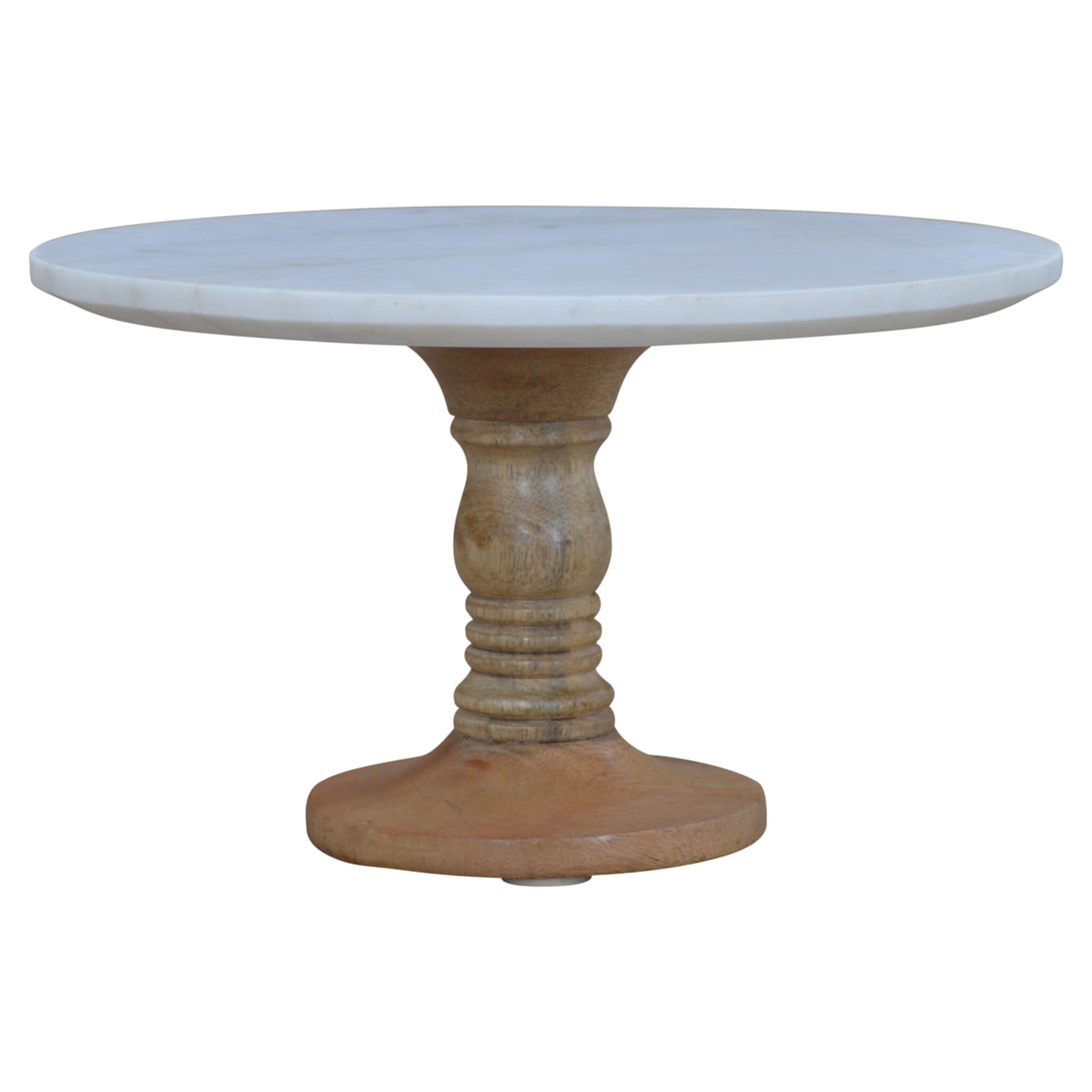 Solid Mango Wood Oak Finished Cake Stand with Marble Top