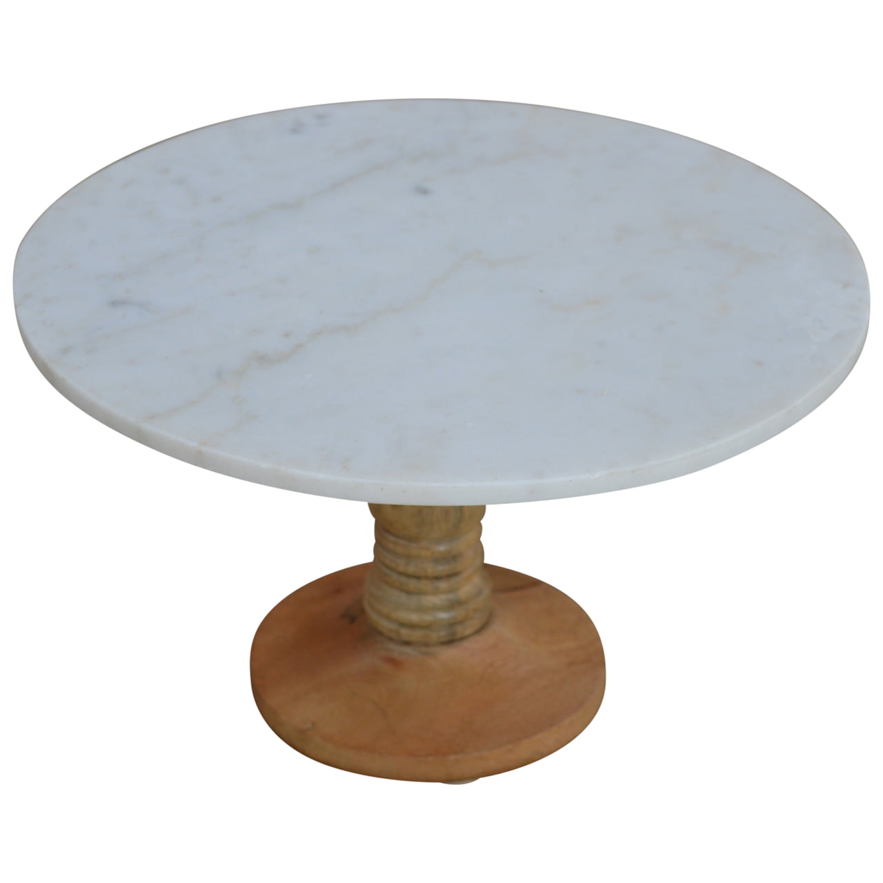 Solid Mango Wood Oak Finished Cake Stand with Marble Top - Image 3