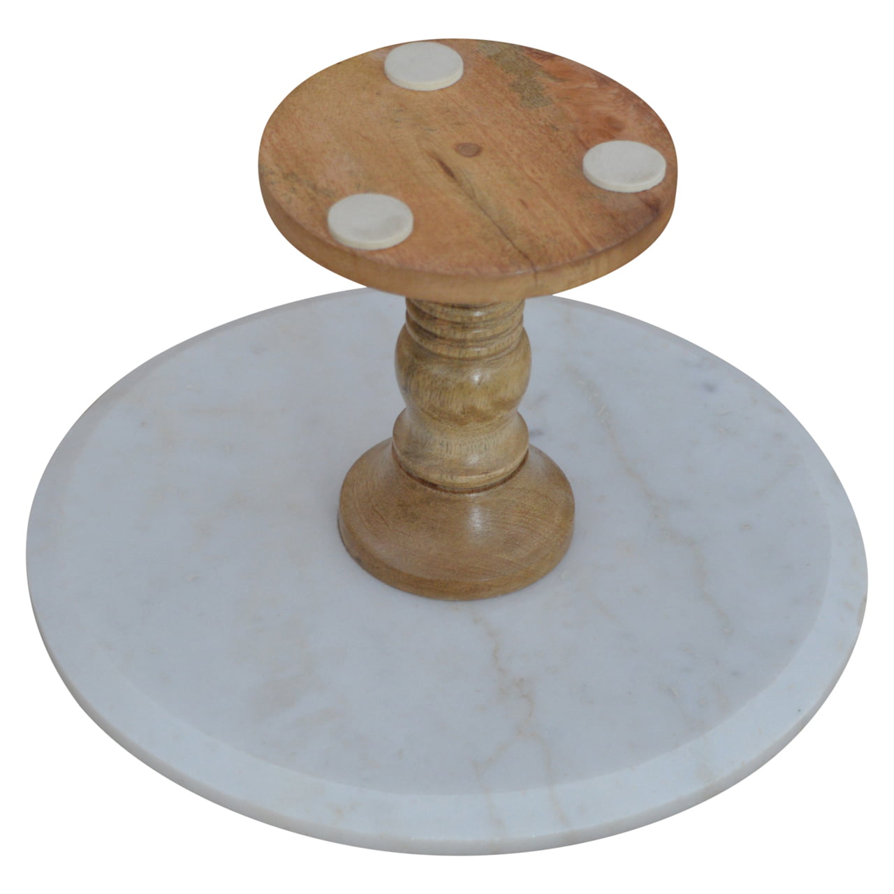 Solid Mango Wood Oak Finished Cake Stand with Marble Top - Image 4