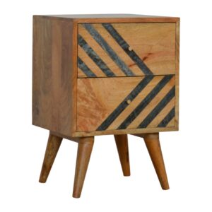 Solid Mango Wood Oak Finished 2 Drawer Slate Pattern Bedside