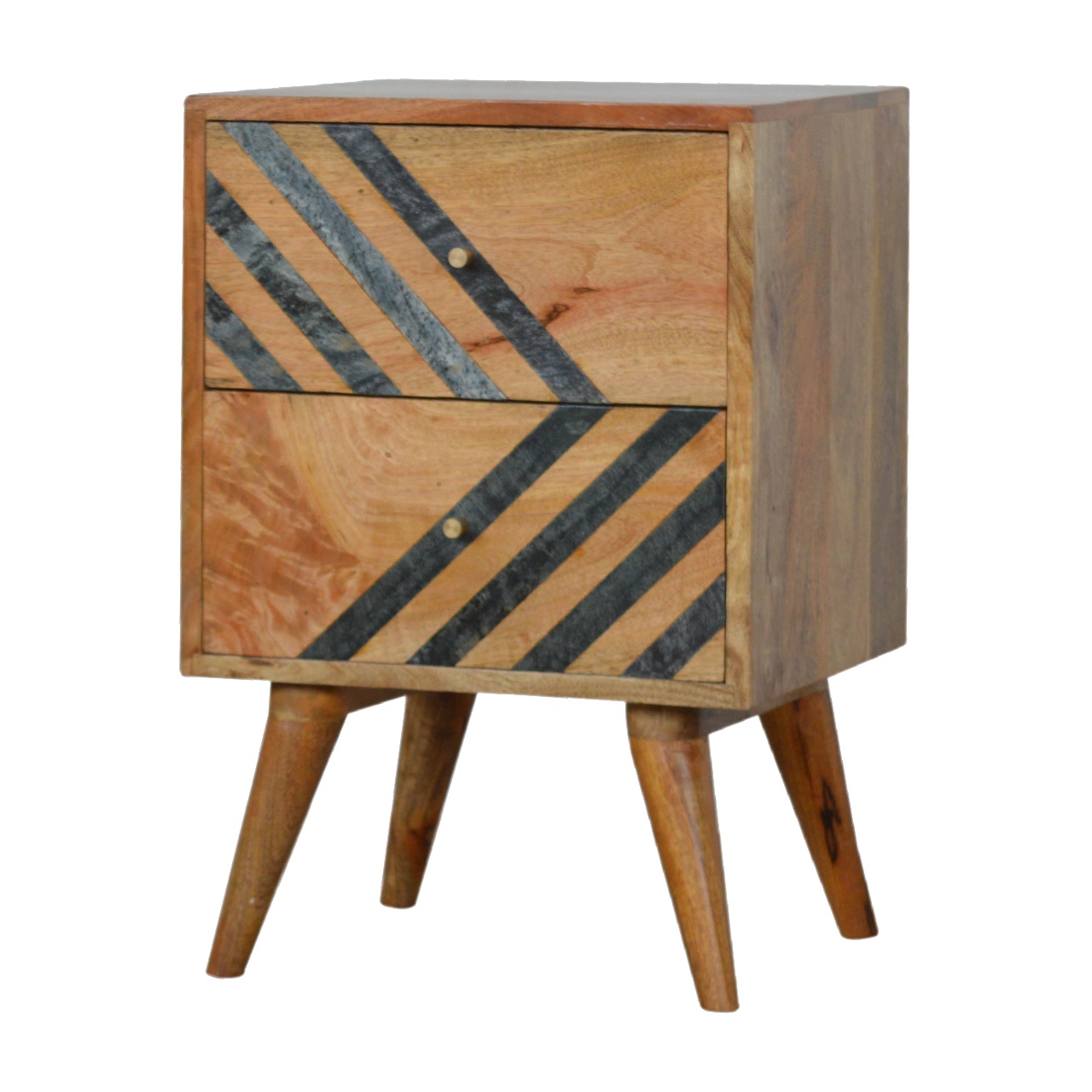 Solid Mango Wood Oak Finished 2 Drawer Slate Pattern Bedside - Image 2