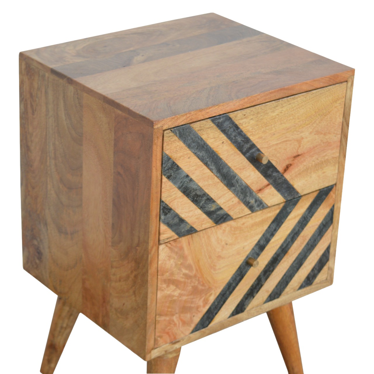 Solid Mango Wood Oak Finished 2 Drawer Slate Pattern Bedside - Image 3
