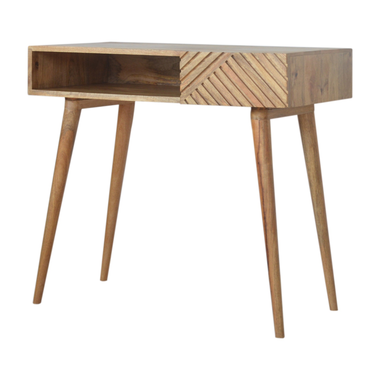 Solid Mango Wood Oak Finished Line Patterned 1 Drawer Desk - Image 2