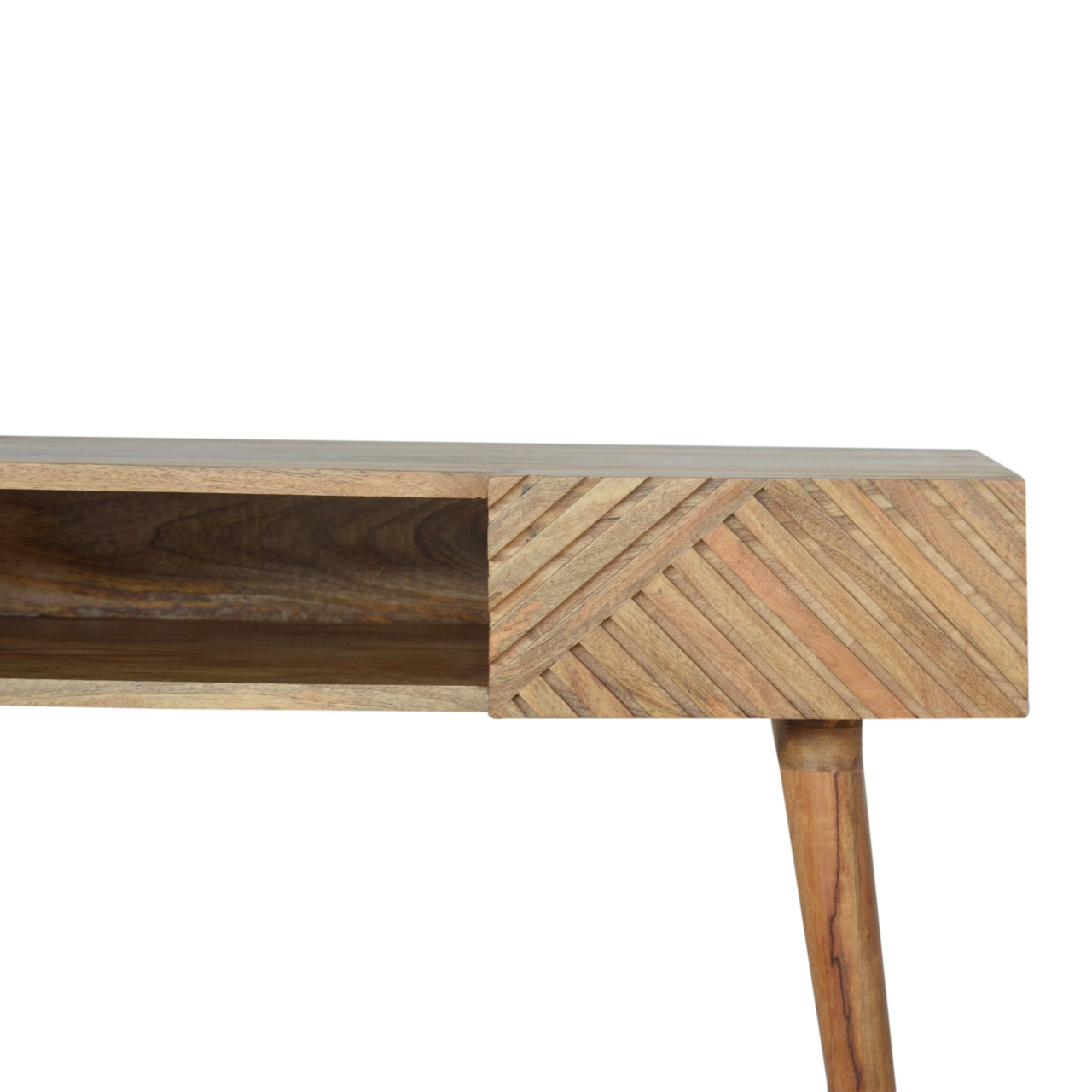 Solid Mango Wood Oak Finished Line Patterned 1 Drawer Desk - Image 3