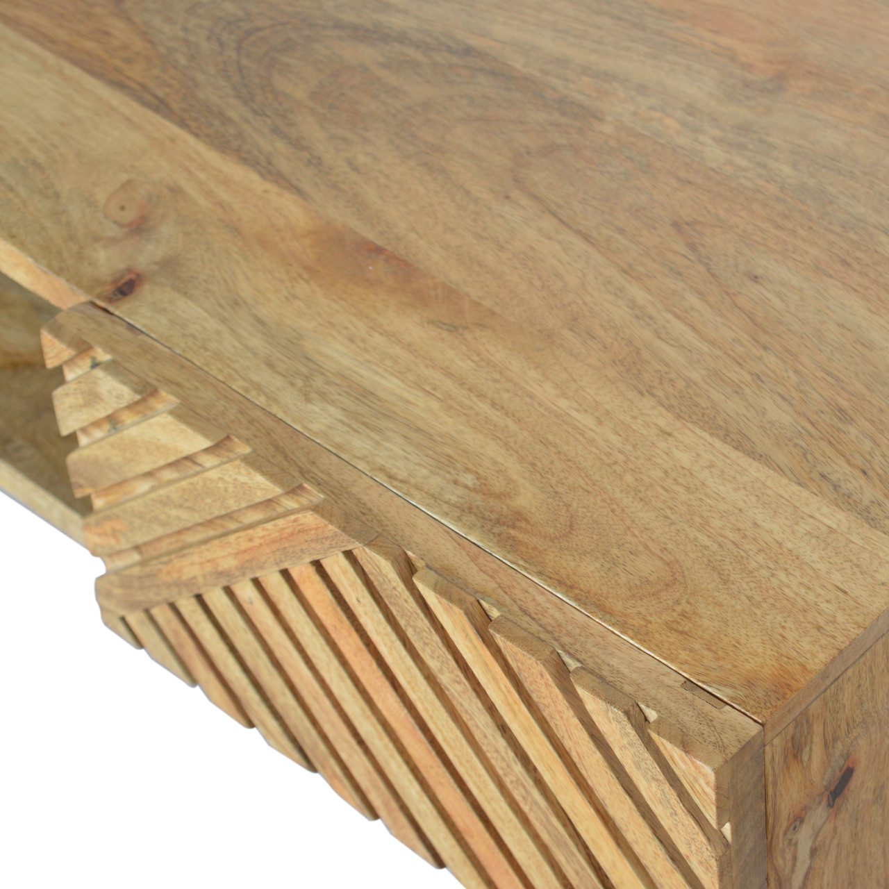 Solid Mango Wood Oak Finished Line Patterned 1 Drawer Desk - Image 4