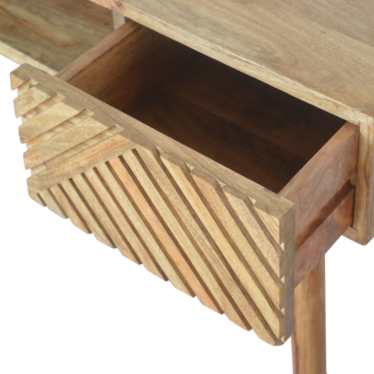 Solid Mango Wood Oak Finished Line Patterned 1 Drawer Desk - Image 5