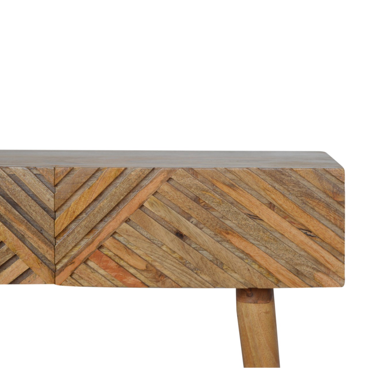 Solid Mango Wood Oak Finished Line Patterned 2 Drawer Desk - Image 5