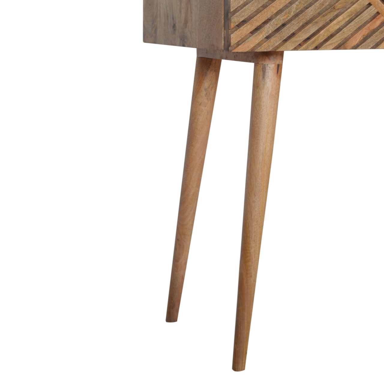Solid Mango Wood Oak Finished Line Patterned 2 Drawer Desk - Image 6