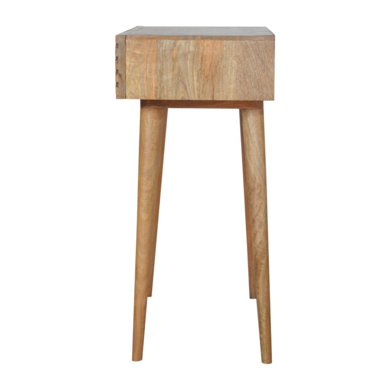 Solid Mango Wood Oak Finished Line Patterned 2 Drawer Desk - Image 7