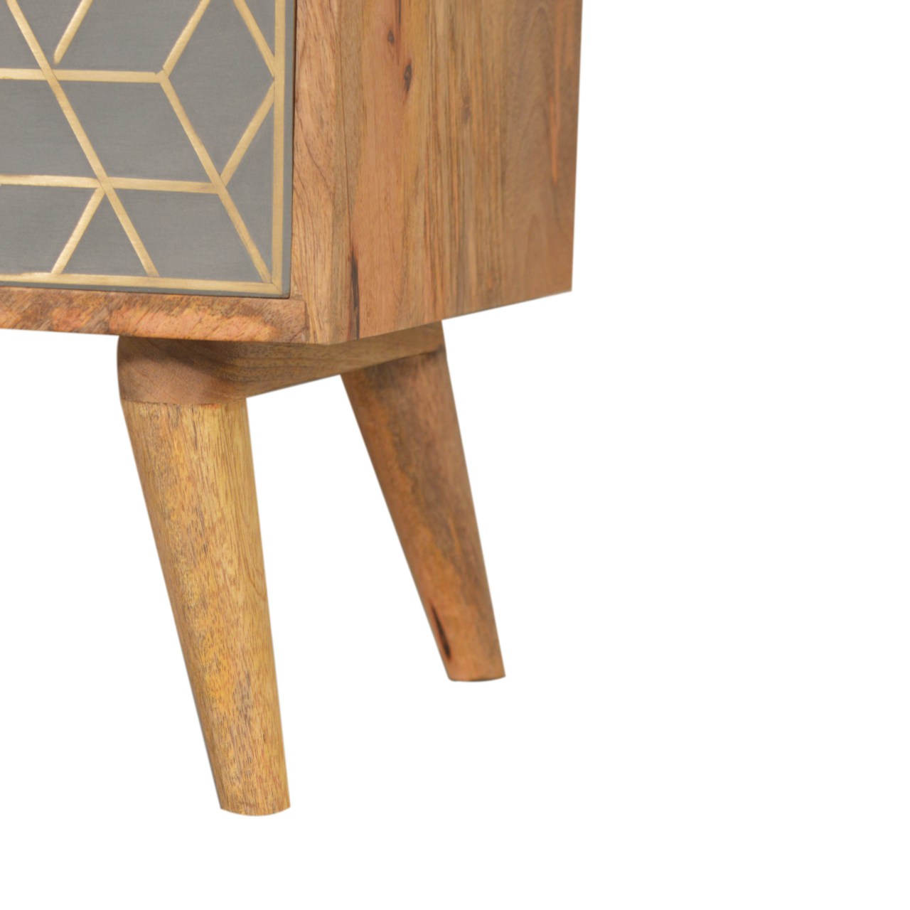 Solid Mango Wood Oak Finished 3 Drawer Dice Pattern Bedside - Image 6