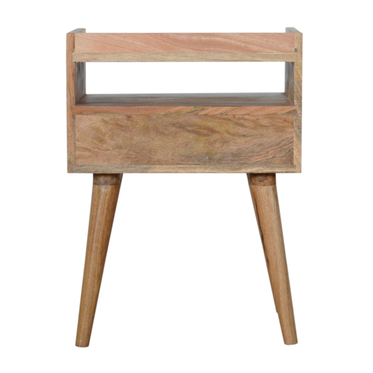Solid Mango Wood Oak Finished 1 Drawer Open Slot Bedside with White Top - Image 9