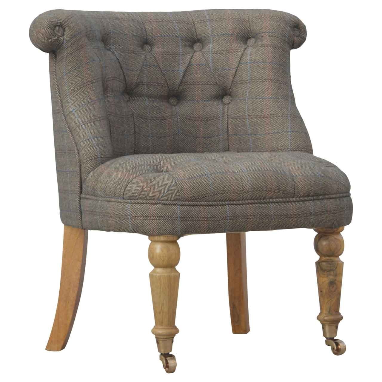 Solid Mango Wood Deep Button Upholstered Tweed Small Occasional Chair - Image 11