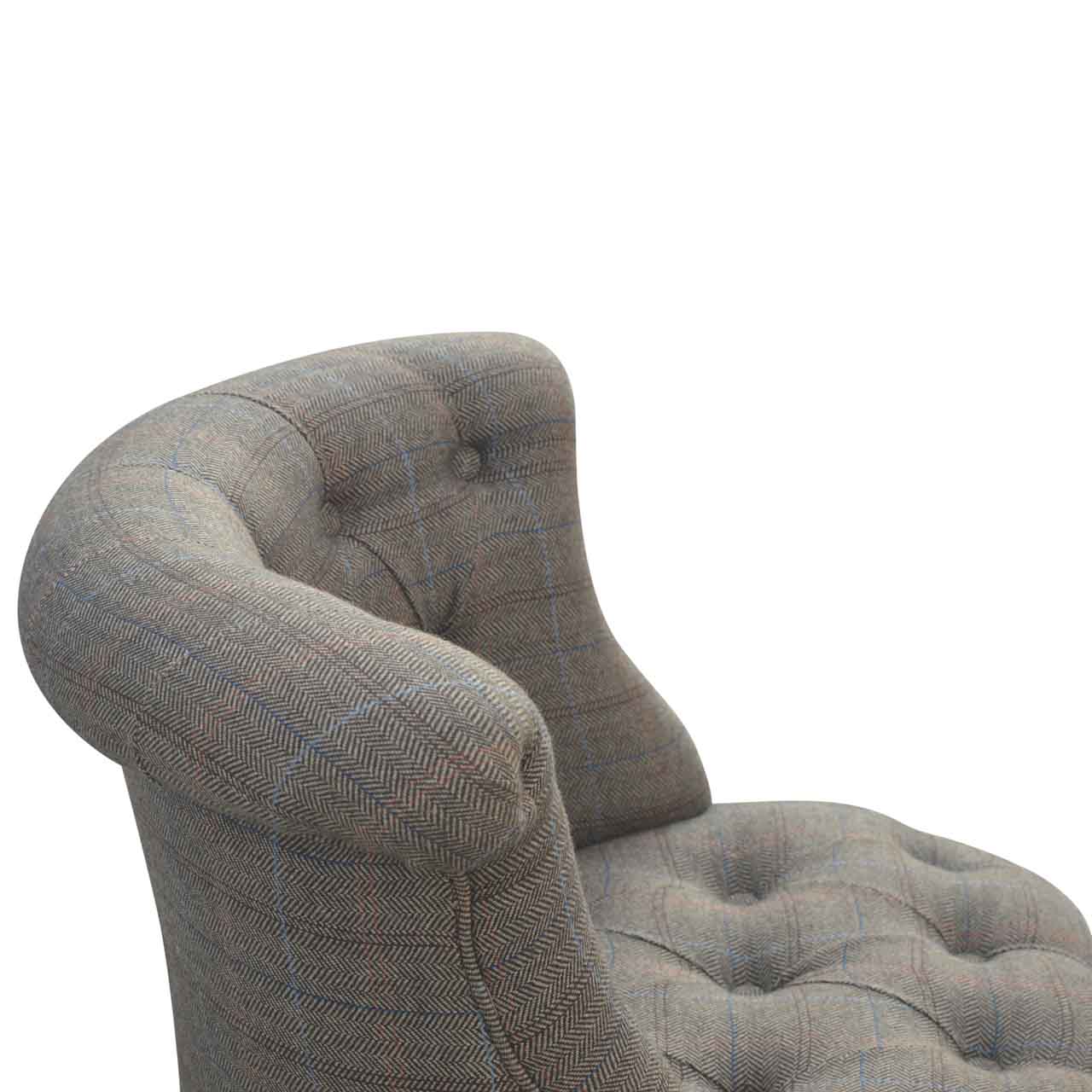 Solid Mango Wood Deep Button Upholstered Tweed Small Occasional Chair - Image 4