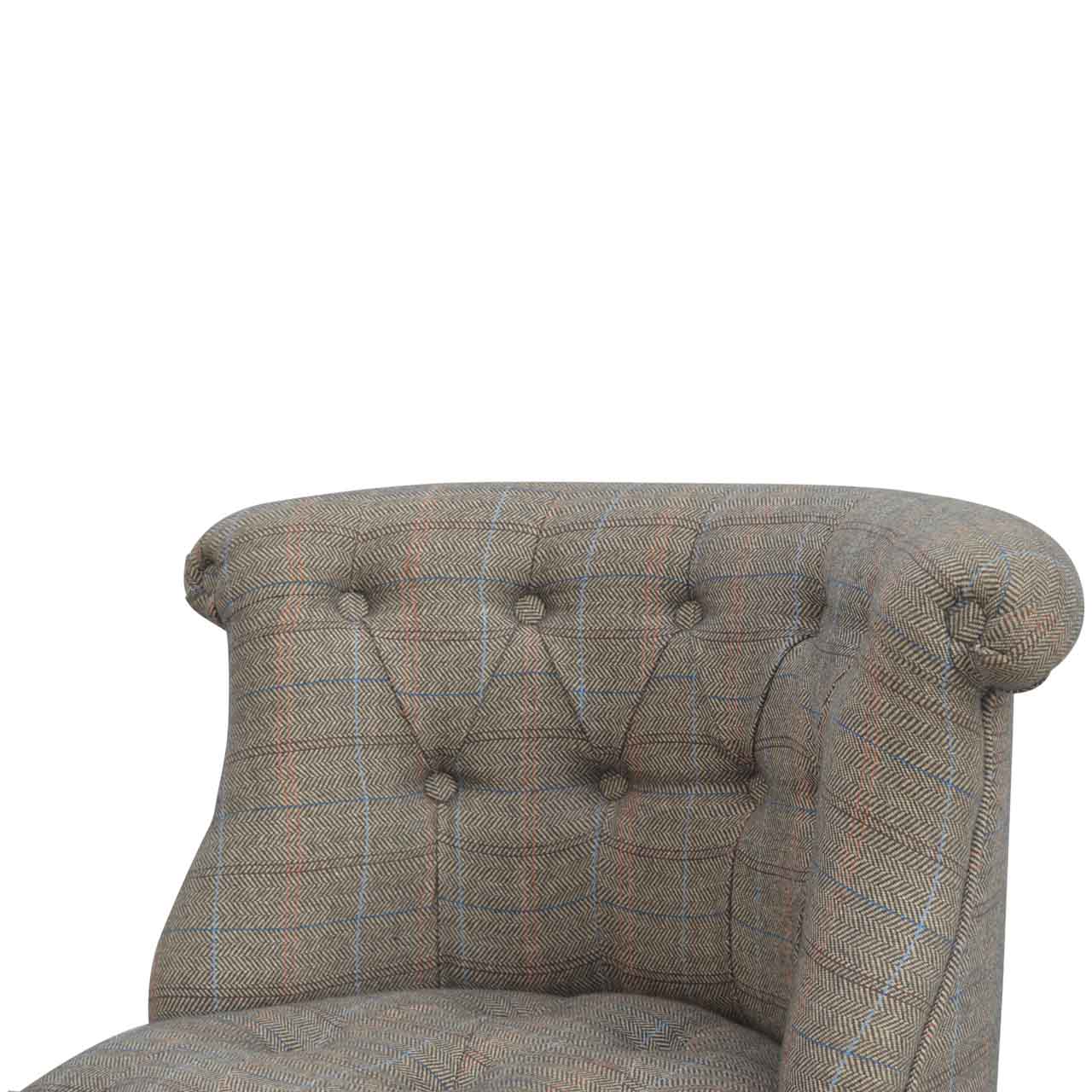 Solid Mango Wood Deep Button Upholstered Tweed Small Occasional Chair - Image 5