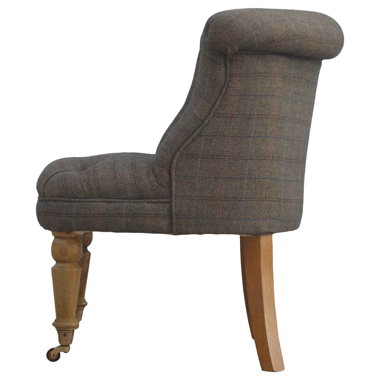 Solid Mango Wood Deep Button Upholstered Tweed Small Occasional Chair - Image 8