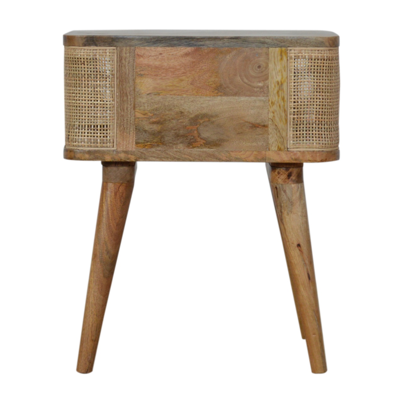 Solid Mango Wood Oak Finished Close-knit Rattan Open Slot Bedside - Image 7