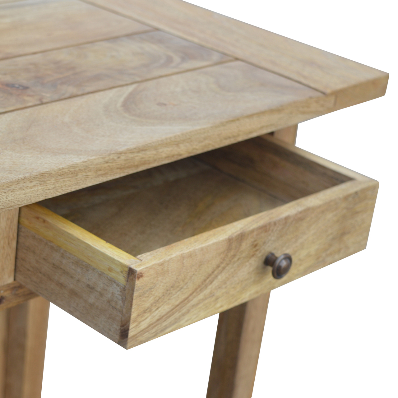 Solid Mango Wood Oak Finished 2 Drawer Breakfast Table With 2 Stools - Image 11