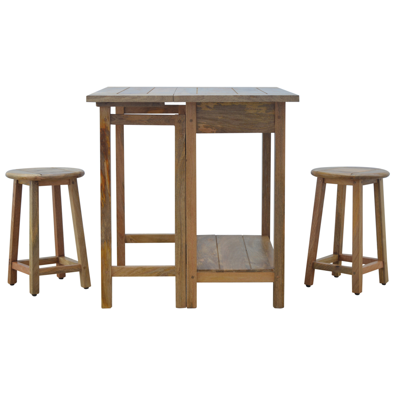 Solid Mango Wood Oak Finished 2 Drawer Breakfast Table With 2 Stools - Image 8