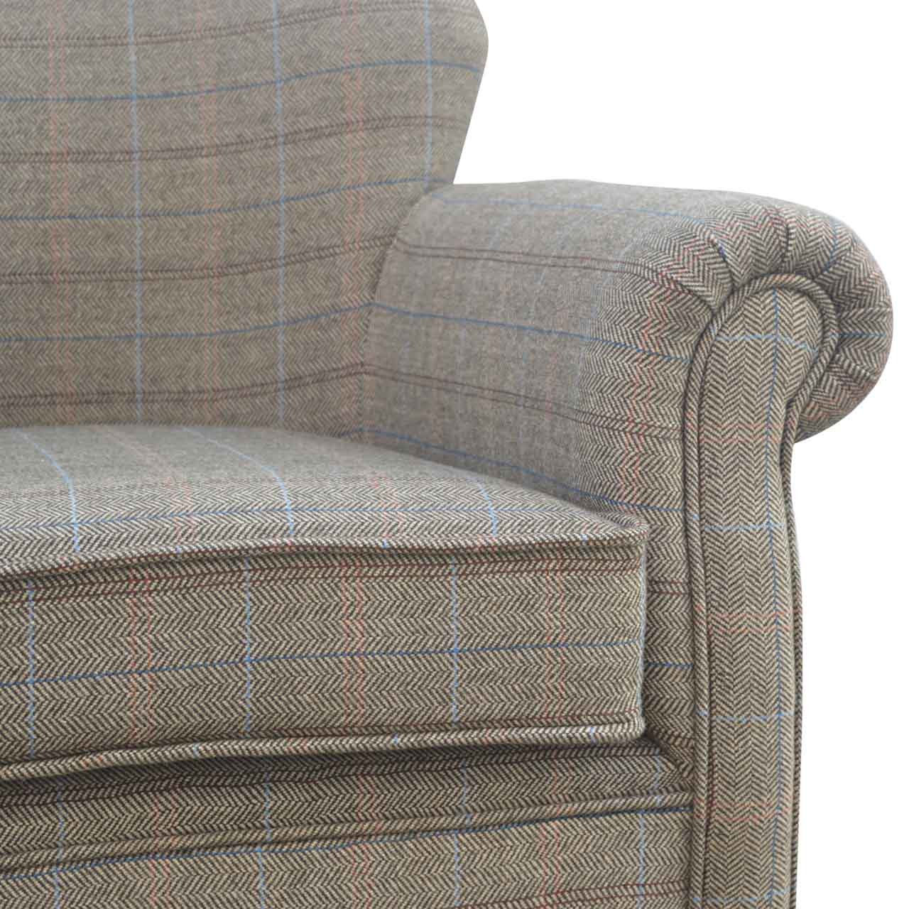 Solid Mango Wood Oak Finished Multi-Tweed Upholstered Armchair - Image 3