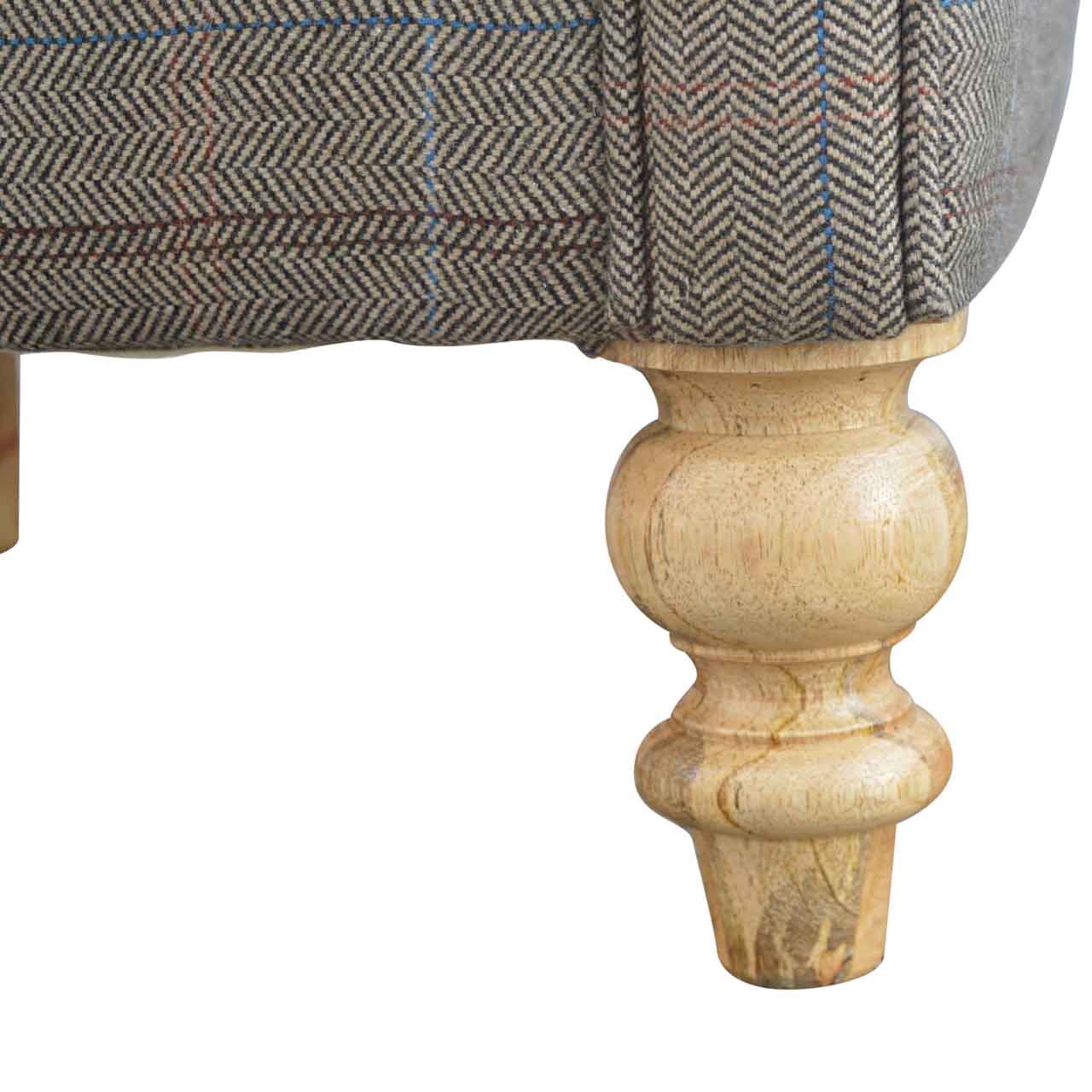 Solid Mango Wood Oak Finished Multi-Tweed Upholstered Armchair - Image 4