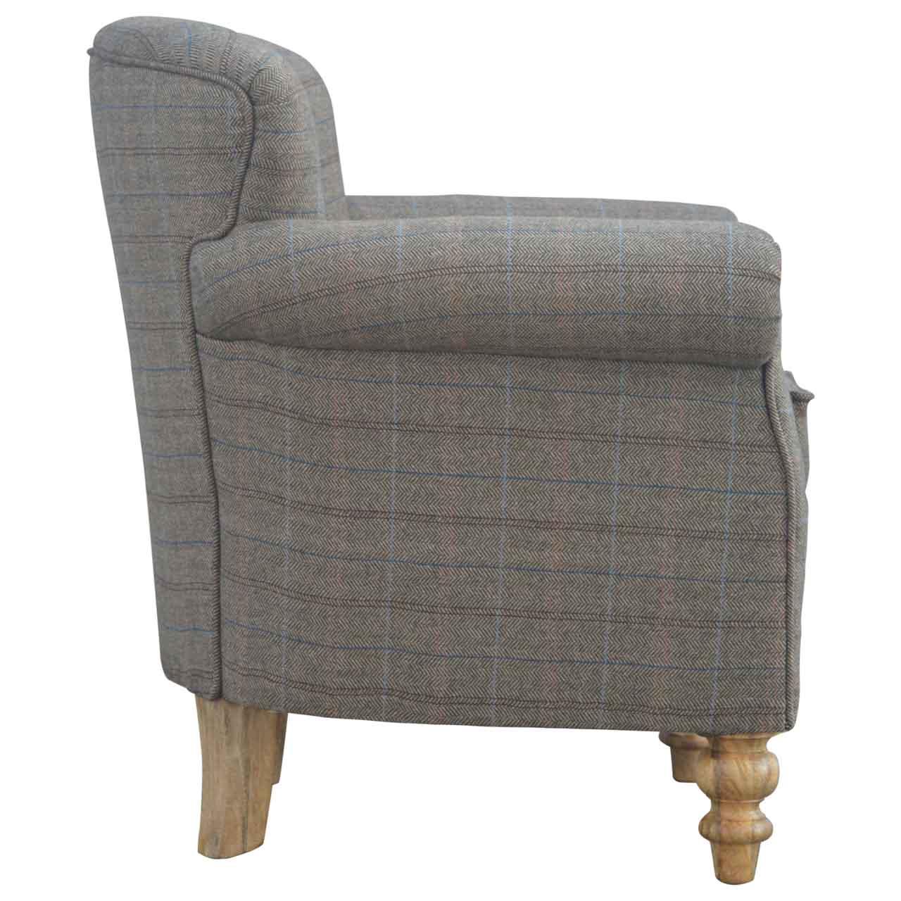 Solid Mango Wood Oak Finished Multi-Tweed Upholstered Armchair - Image 5
