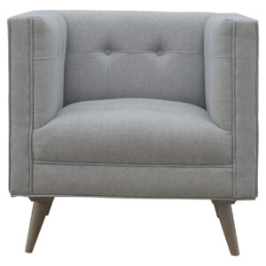 Solid Mango Wood Grey Tweed Upholstered Armchair with Hand Painted Feet