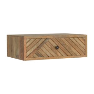 Solid Mango Wood Oak Finished 1 Drawer Floating Line Carved Bedside
