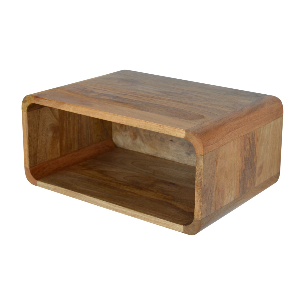 Solid Mango Wood Oak Finished Wall Mounted Open Bedside - Image 5
